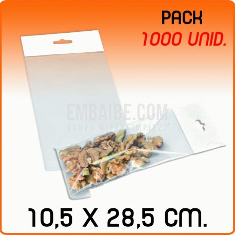 1000 Bolsas PP solapa adhesiva y eurotaladro 10,5x28,5 cm