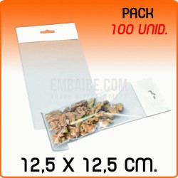 100 Bolsas PP solapa adhesiva y eurotaladro 12,5x12,5 cm